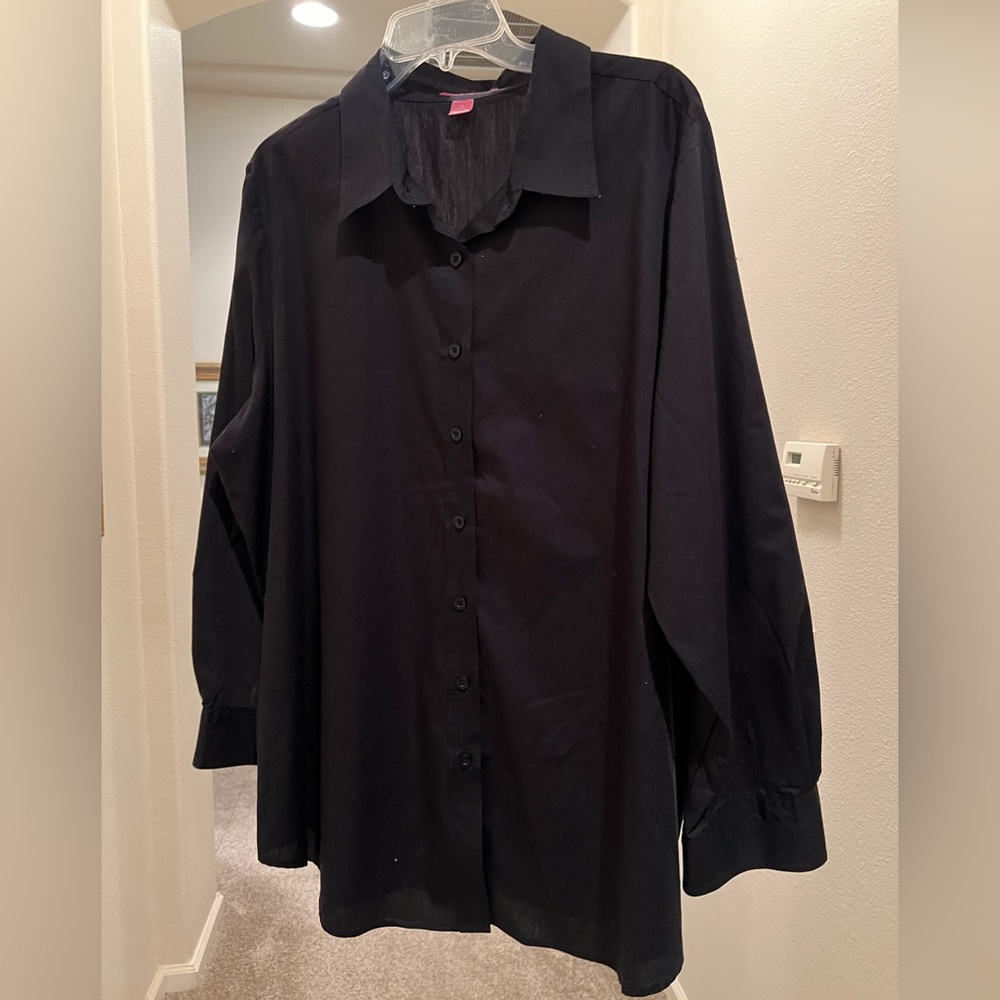 Woman Within black long sleeve cotton/poly blouse size 1X 22/24.